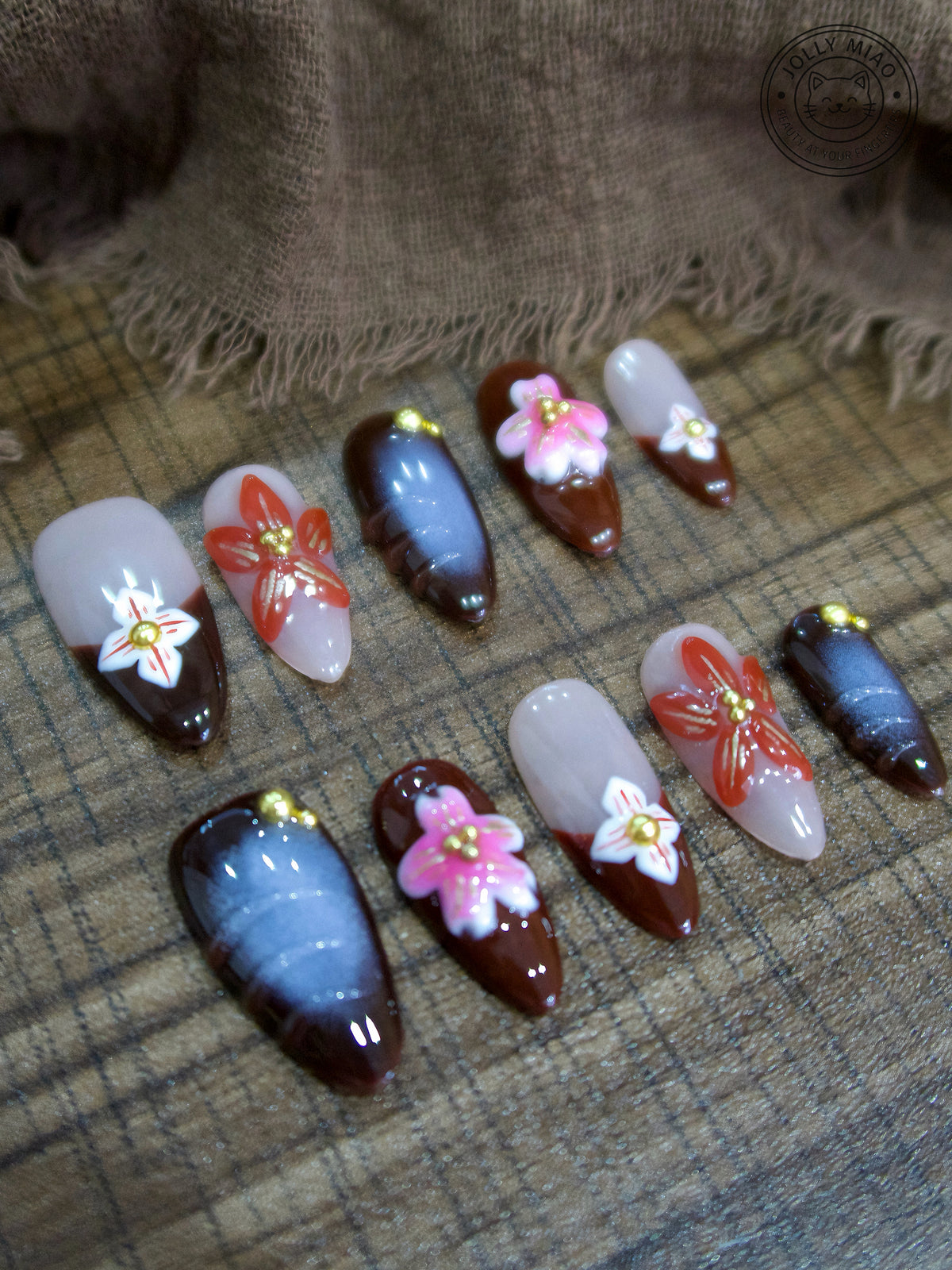 Velvet Dusk Bloom | 3D Almond Press-On Nails