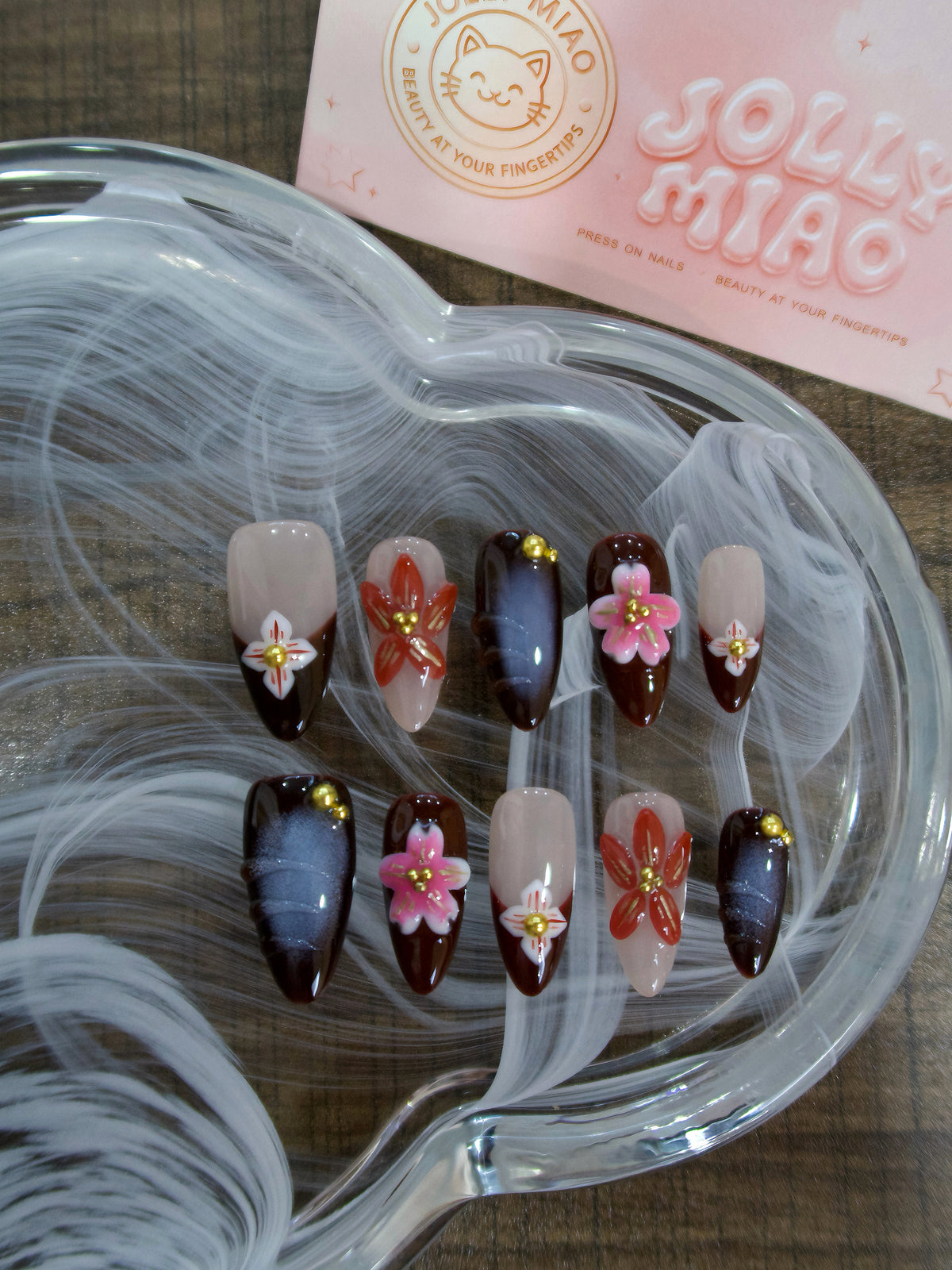 Velvet Dusk Bloom | 3D Almond Press-On Nails