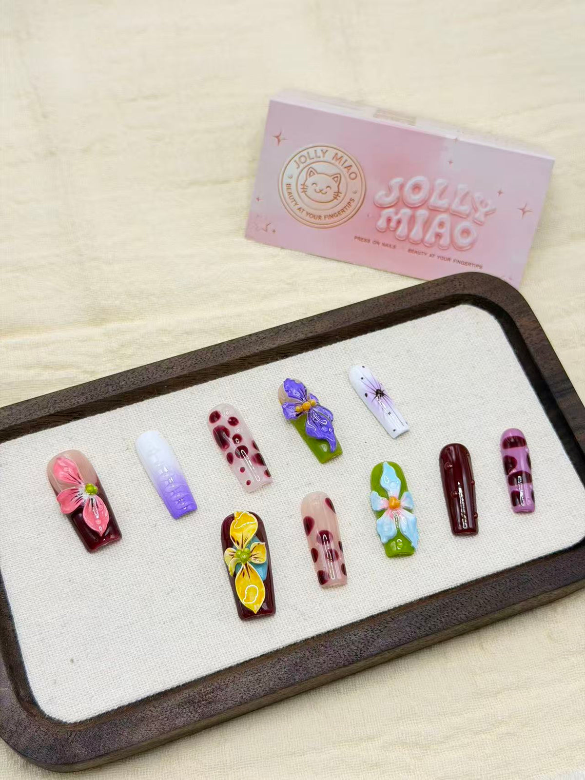 Orchid Berry Garden | 3D Floral Press-On Nails – Handmade Flower Nails