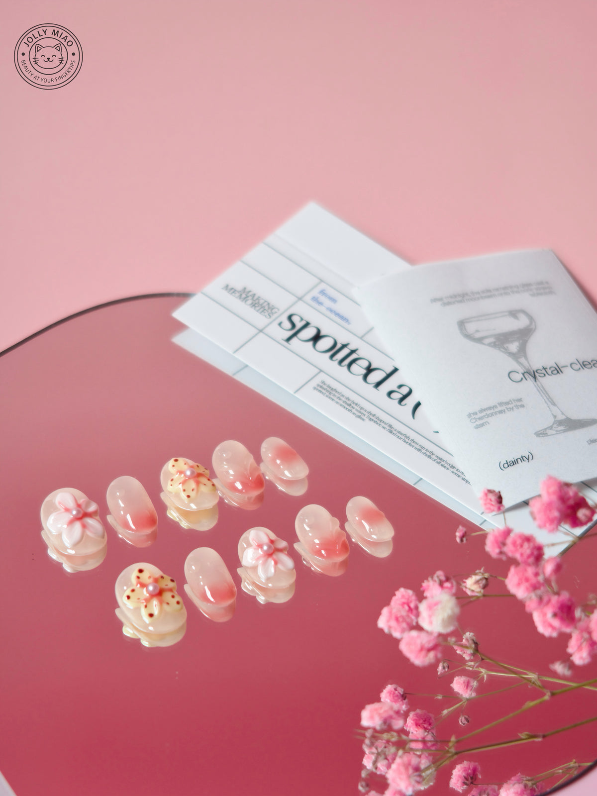 Peach Petal Veil | 3D Floral Short Oval Press-On Nails