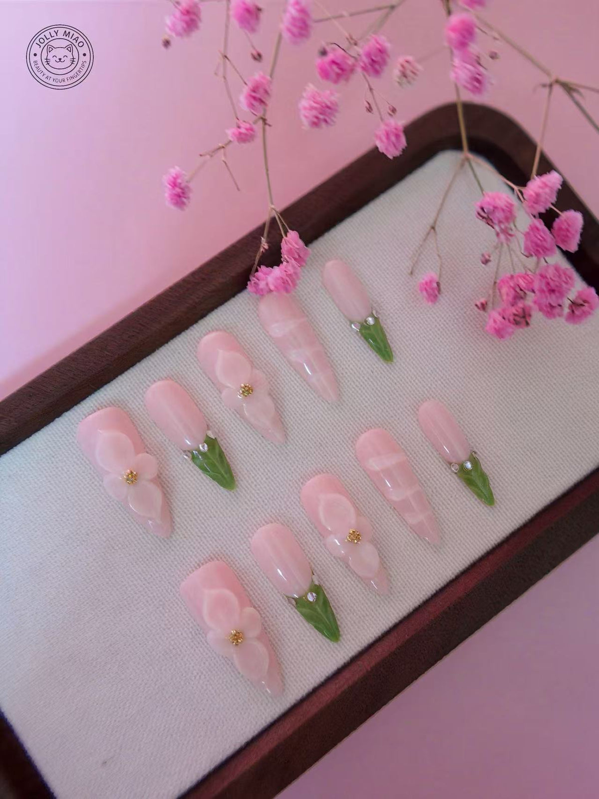Blush Botanica | 3D Floral Long Stiletto Press-On Nails