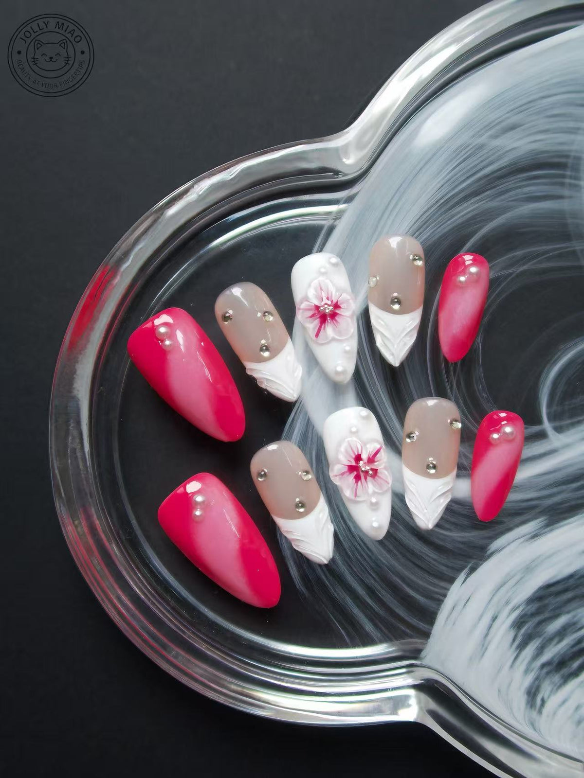 Fuchsia Bloom | 3D Floral Almond Press-On Nails