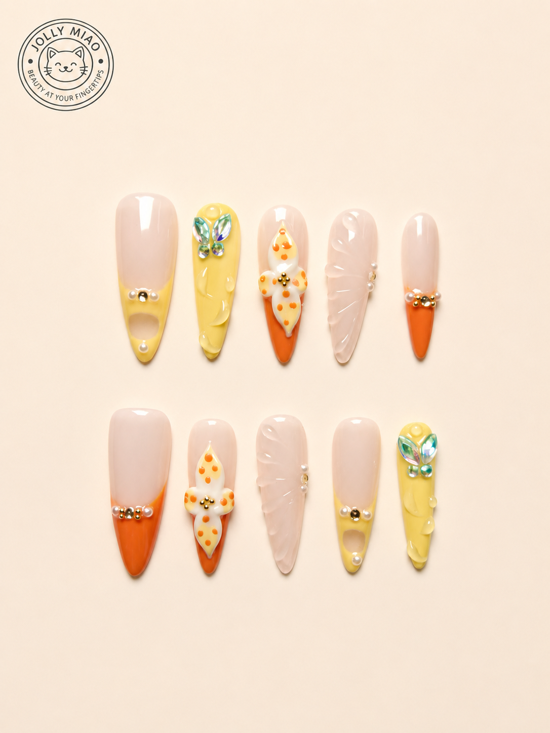 Citrus Bloom | 3D Floral Stiletto Press-On Nails