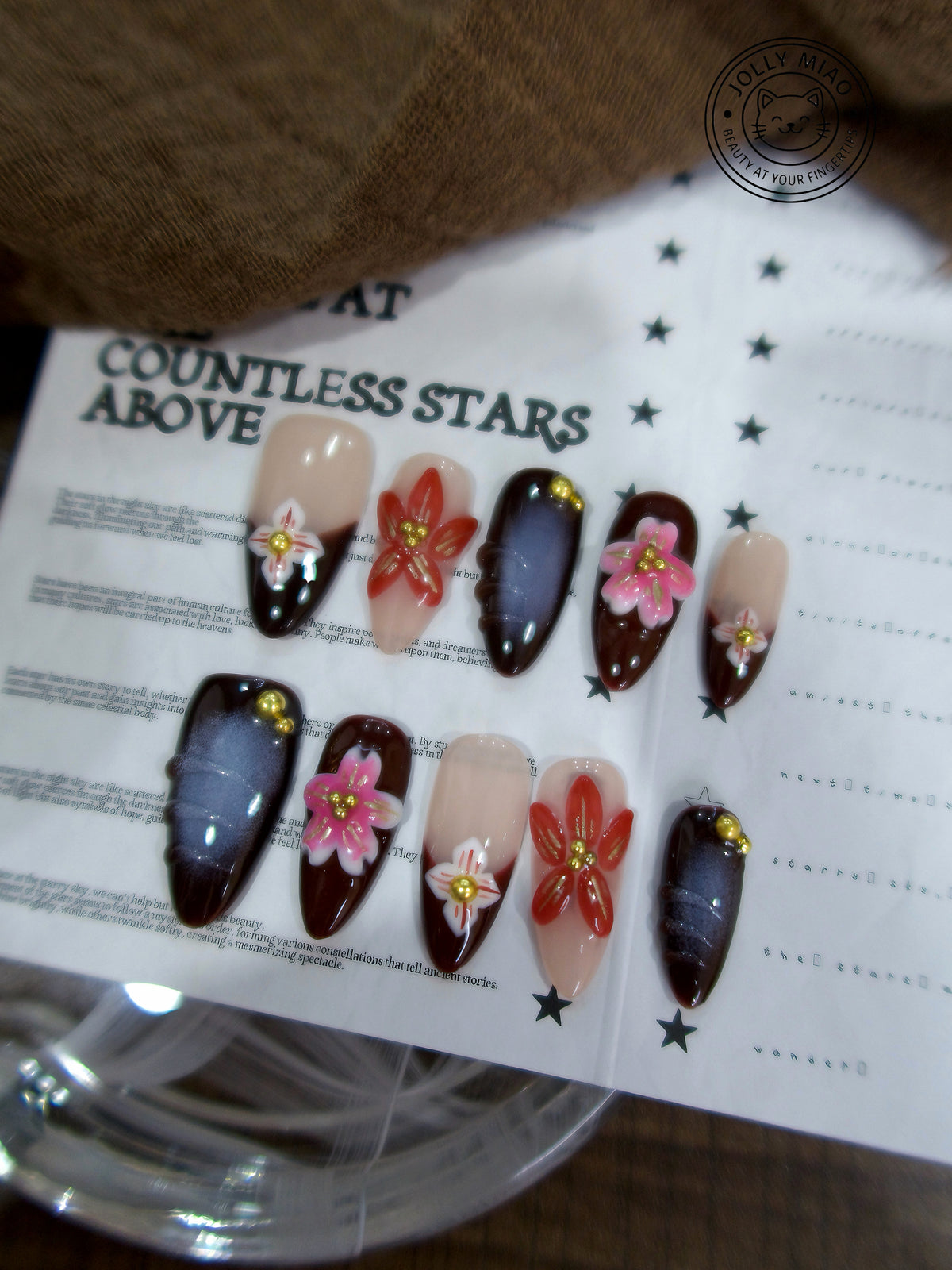 Velvet Dusk Bloom | 3D Almond Press-On Nails