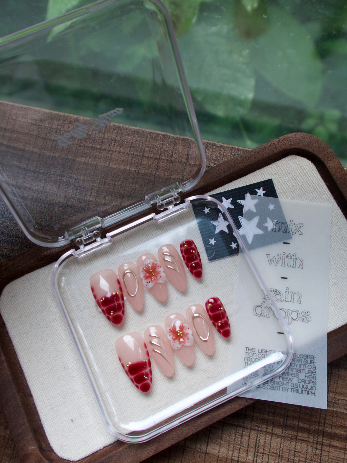 Garnet Petal | 3D Floral Medium Almond Press-On Nails