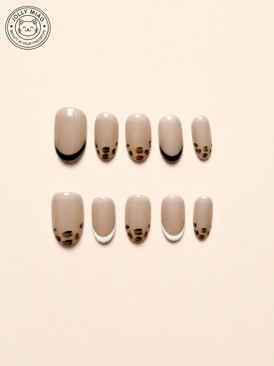 Feline Muse | Leopard French Tip Short Oval Press-On Nails