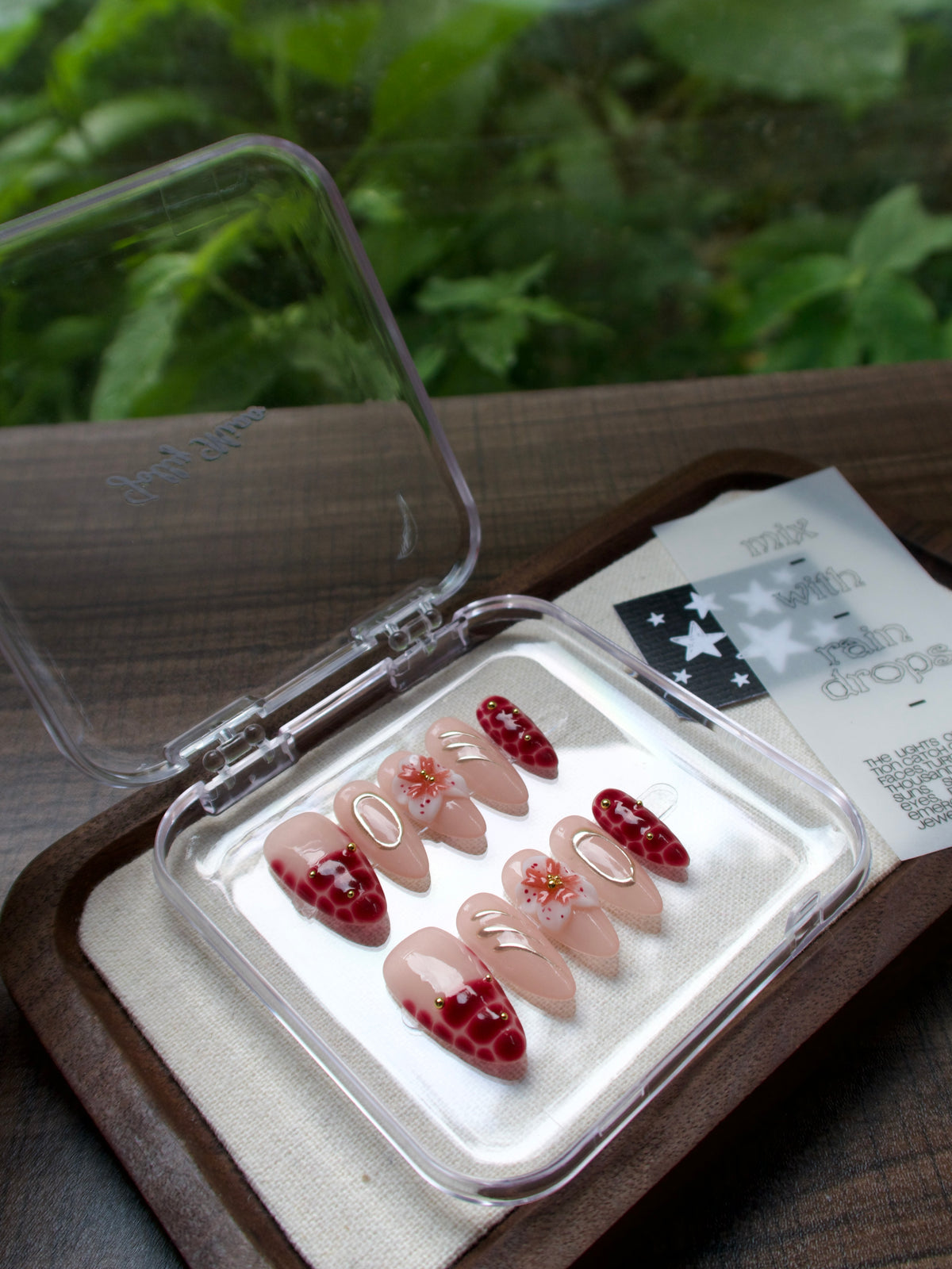 Garnet Petal | 3D Floral Medium Almond Press-On Nails