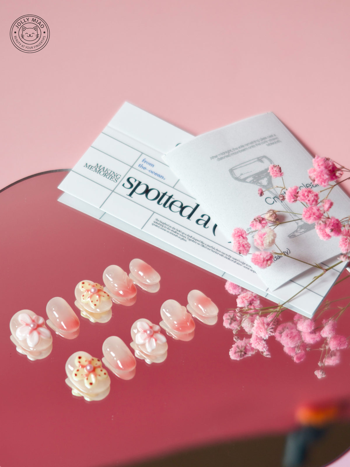 Peach Petal Veil | 3D Floral Short Oval Press-On Nails