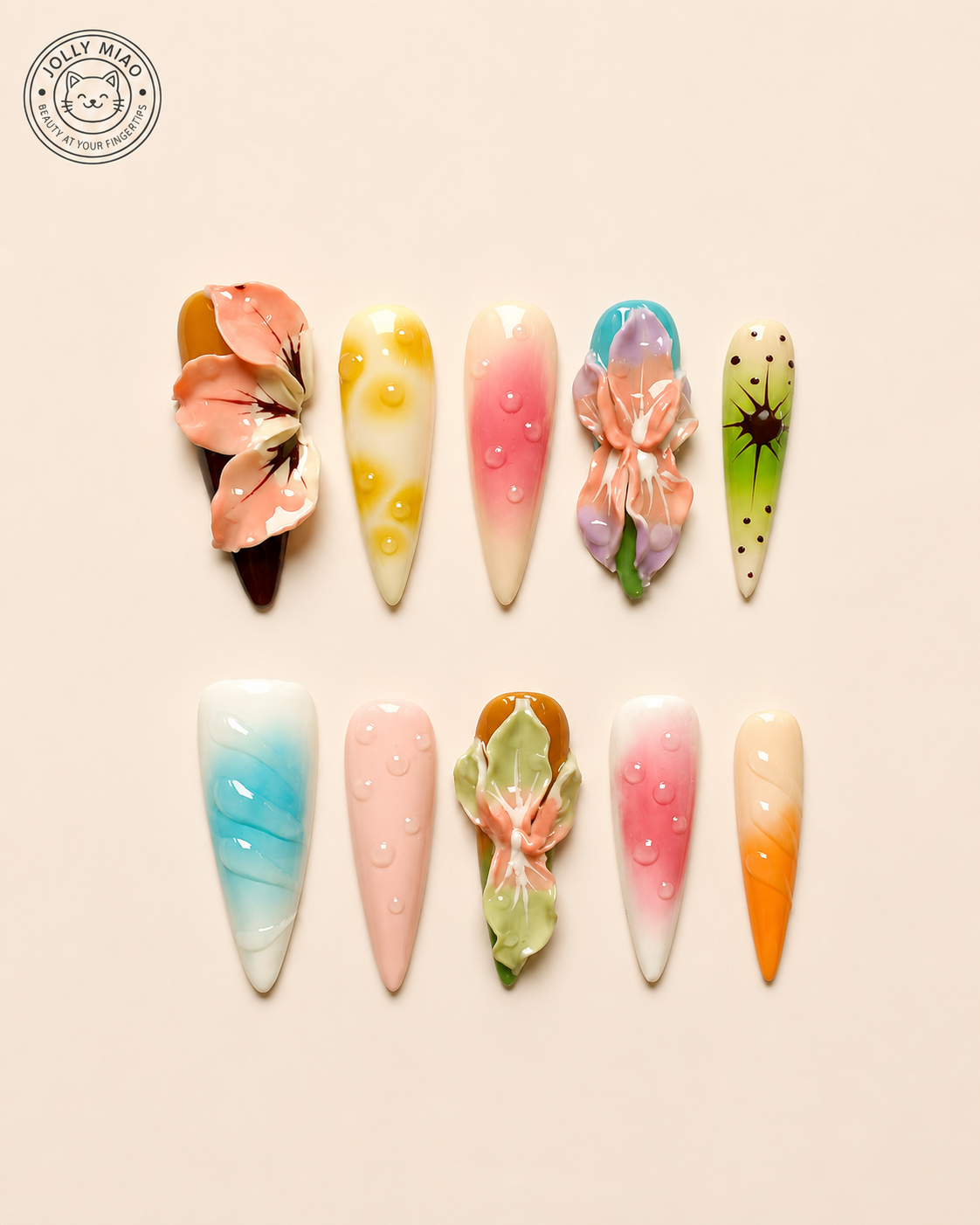 Prism Bloom | 3D Art Long Stiletto Press-On Nails