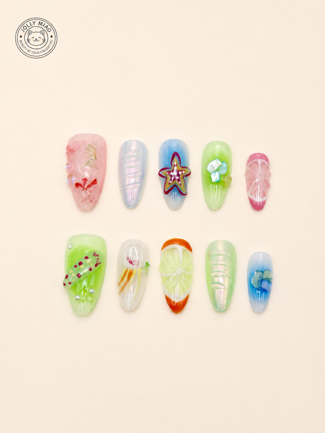 Riviera Sorbet | 3D Seaside Almond Press-On Nails