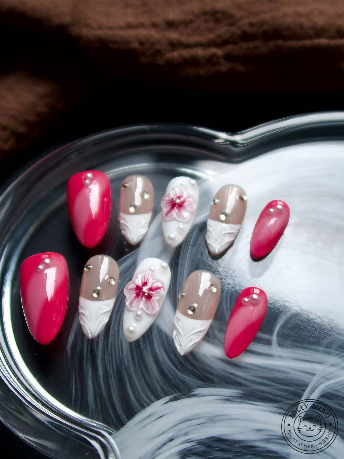 Fuchsia Bloom | 3D Floral Almond Press-On Nails