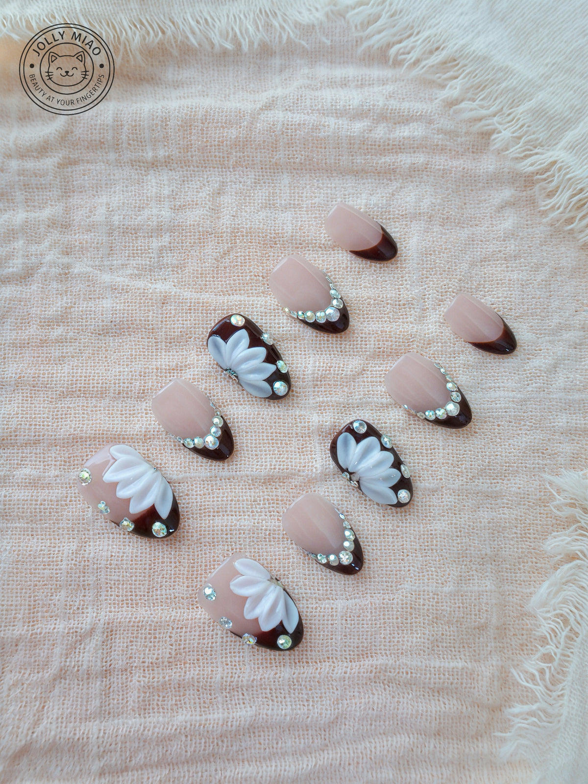 Bordeaux Bloom | Burgundy French Tip 3D Flower Press-On Nails