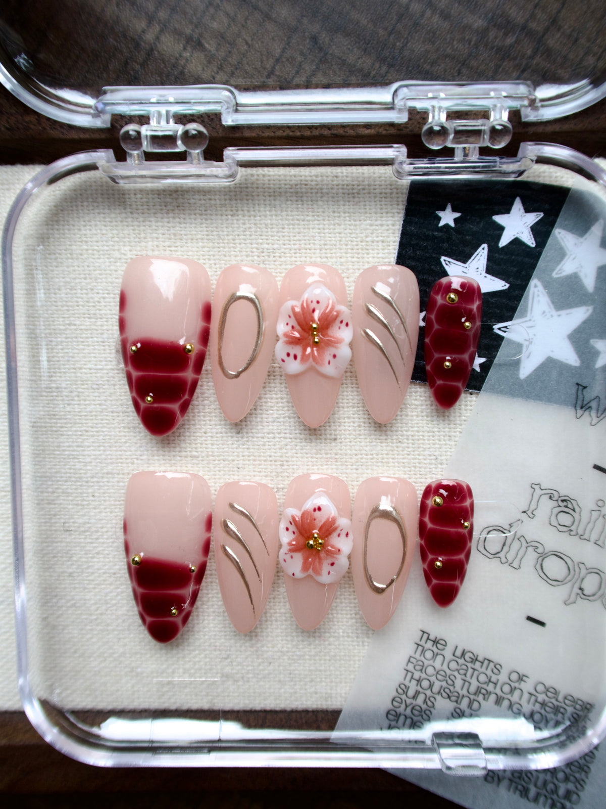 Garnet Petal | 3D Floral Medium Almond Press-On Nails