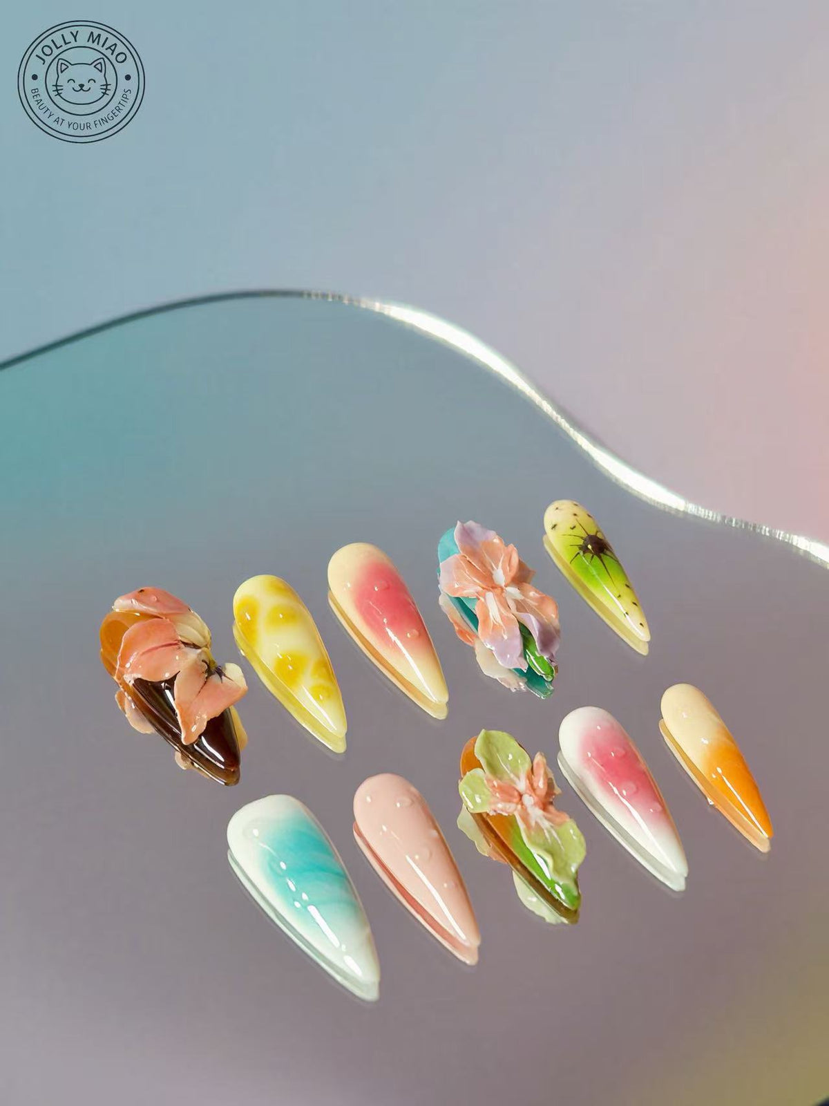 Prism Bloom | 3D Art Long Stiletto Press-On Nails