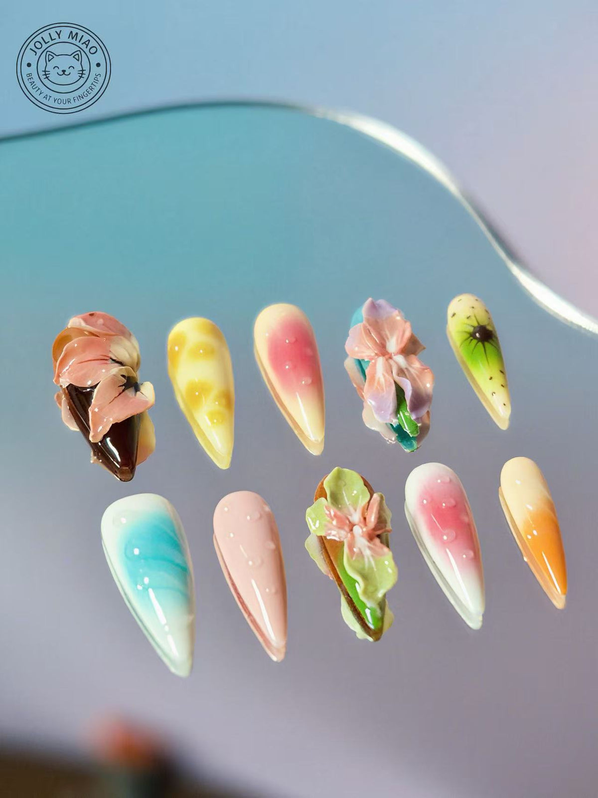 Prism Bloom | 3D Art Long Stiletto Press-On Nails