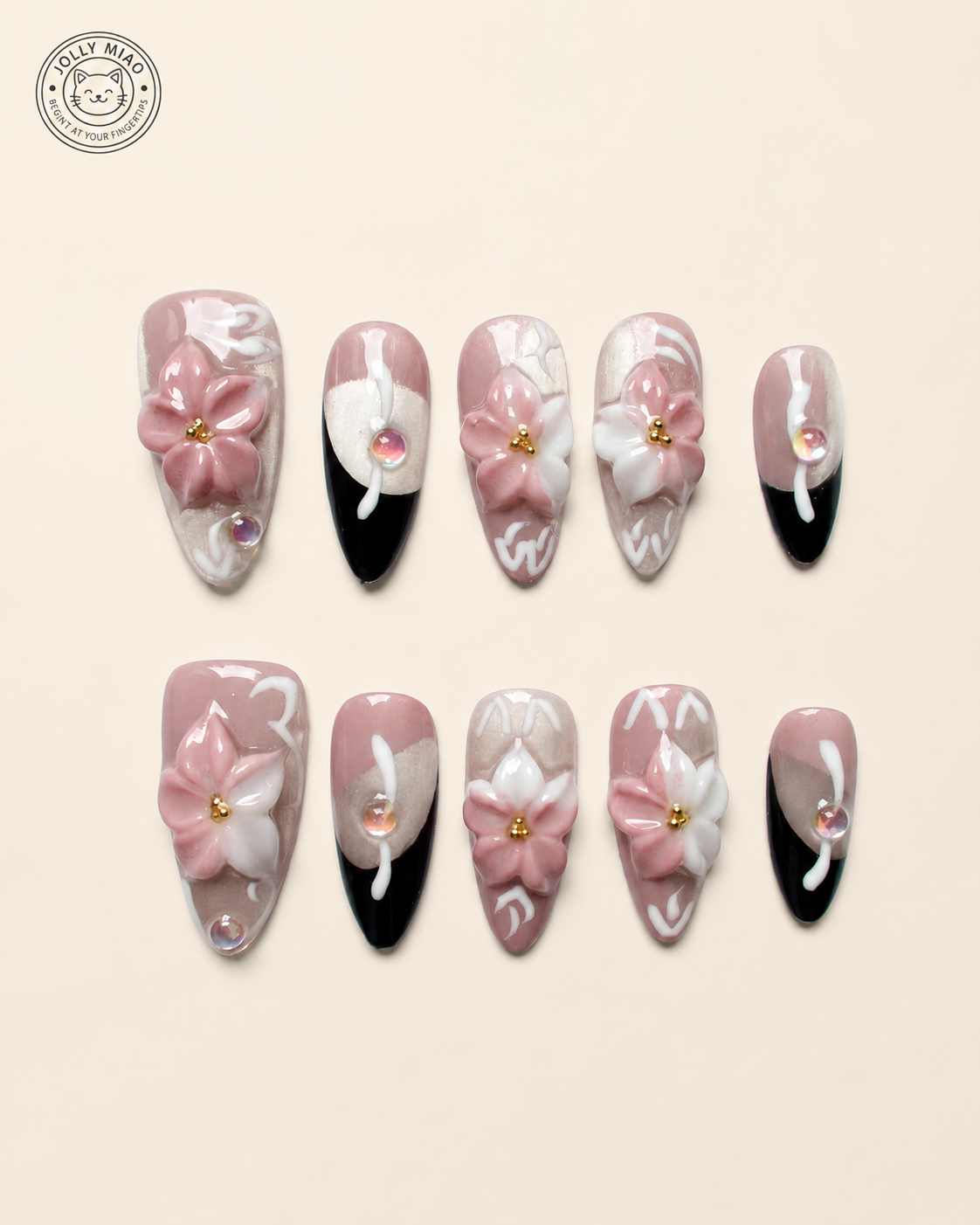 Peach Blossoms in Bloom | Long Almond Press-On Nails