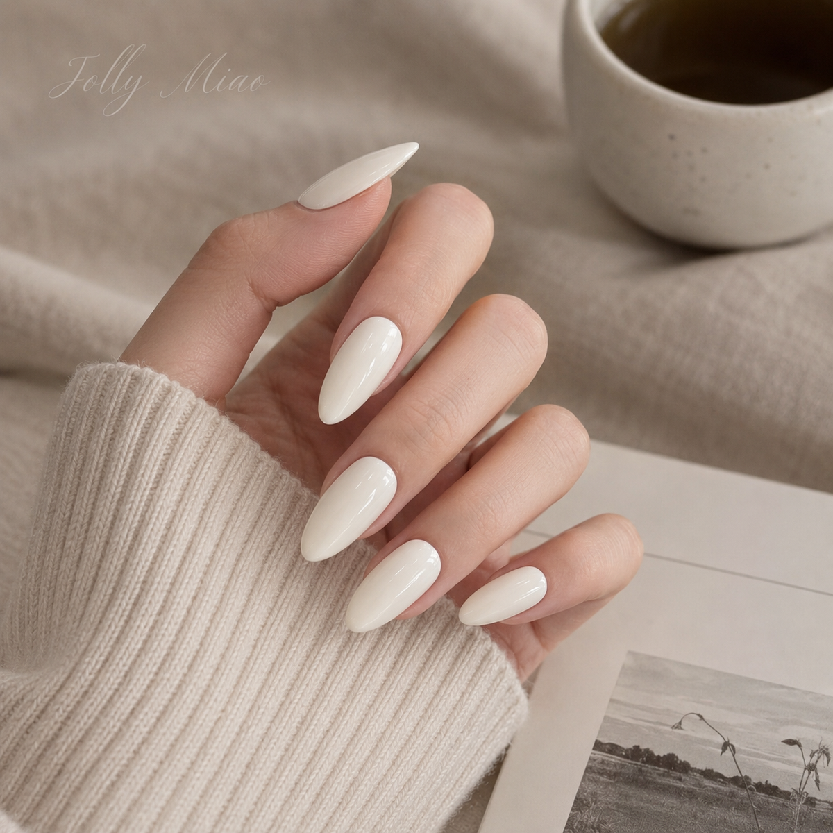 Ivory Milk Veil | Milky White Almond Press-On Nails