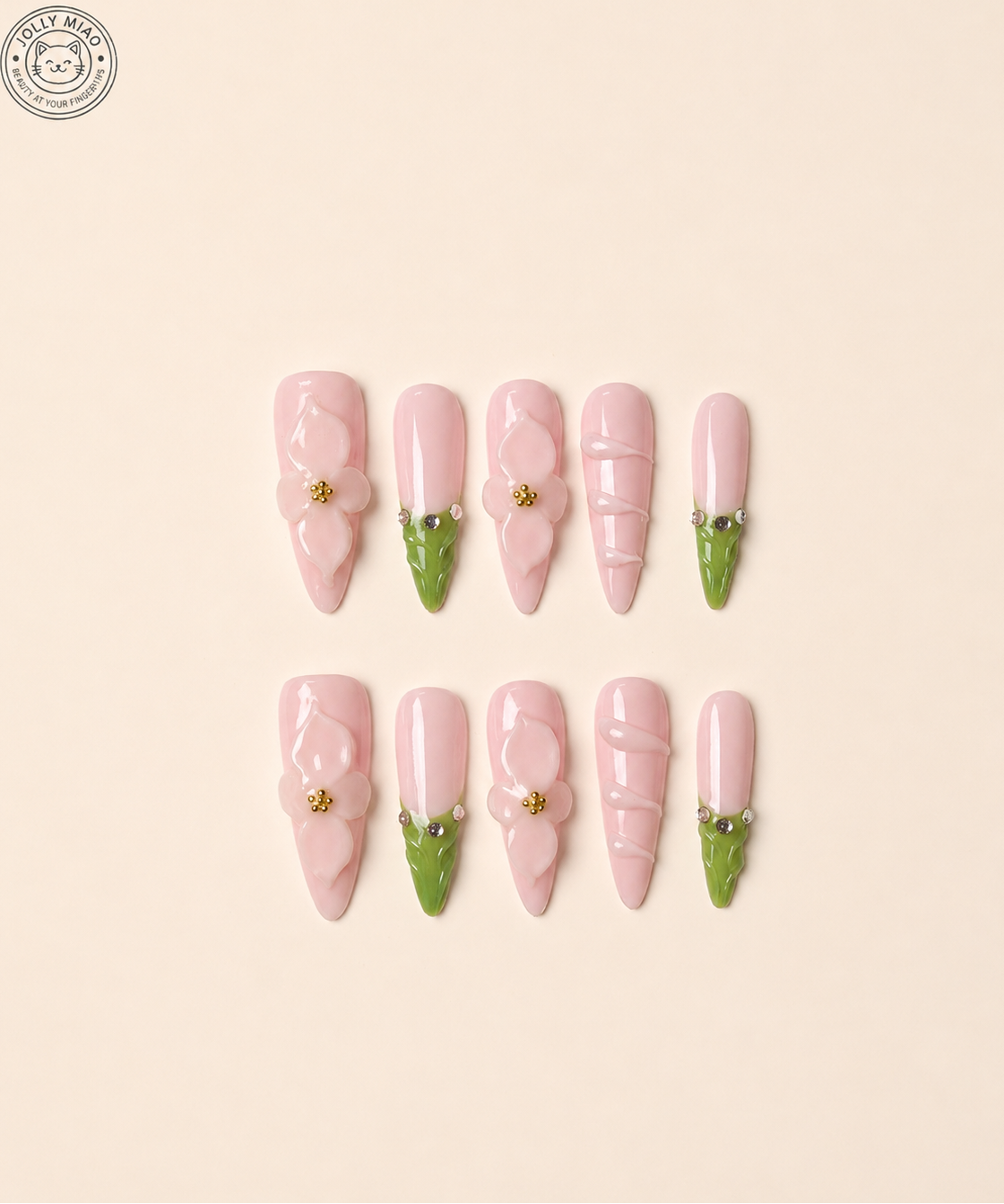 Blush Botanica | 3D Floral Long Stiletto Press-On Nails