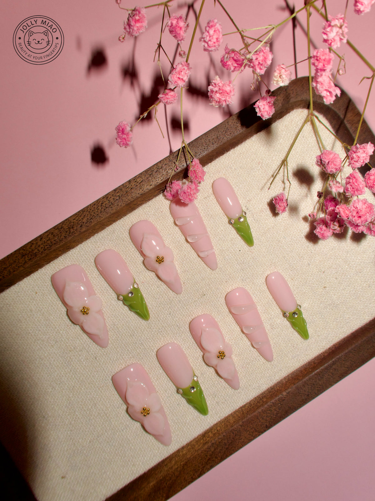 Blush Botanica | 3D Floral Long Stiletto Press-On Nails