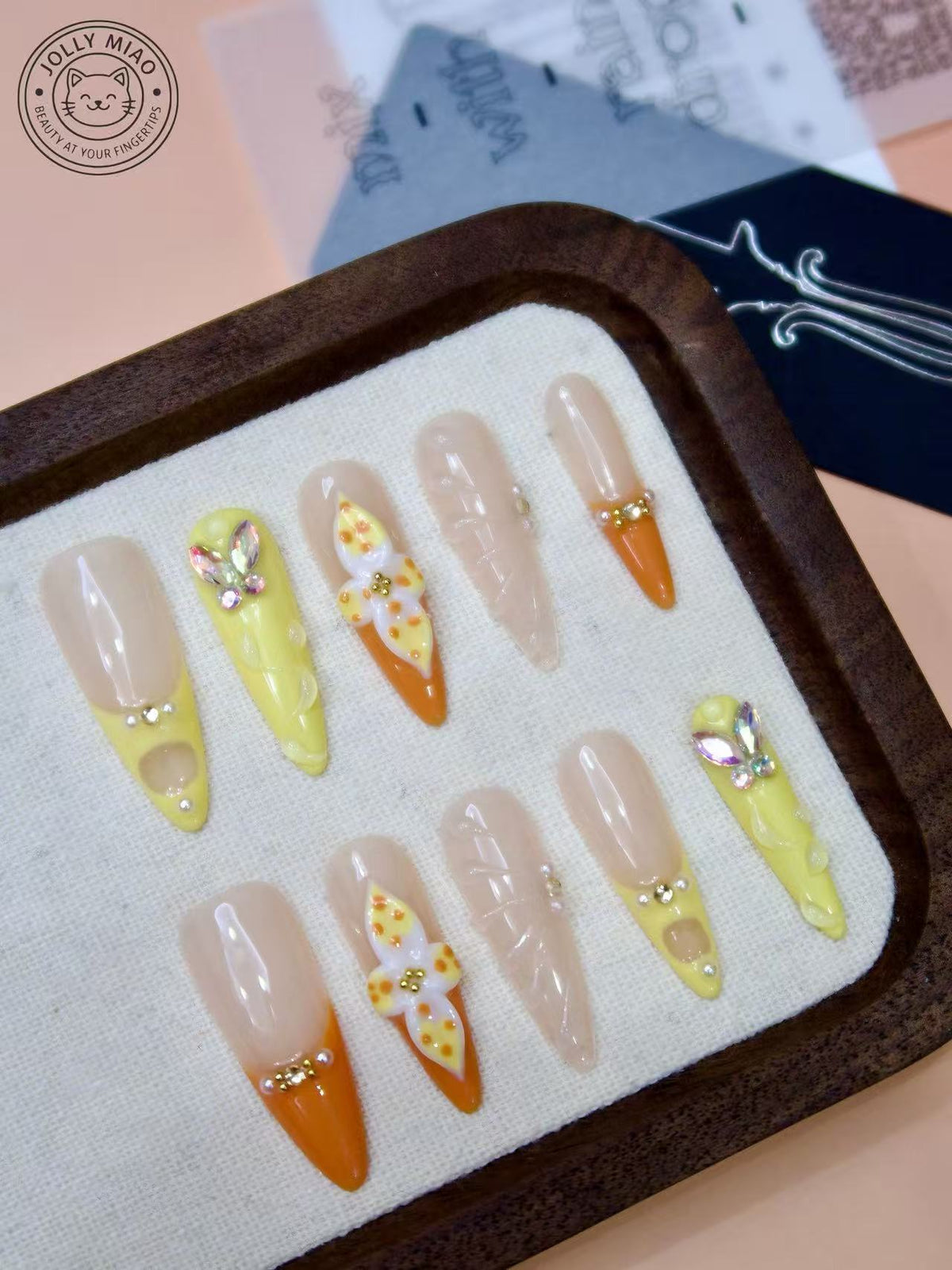 Citrus Bloom | 3D Floral Stiletto Press-On Nails