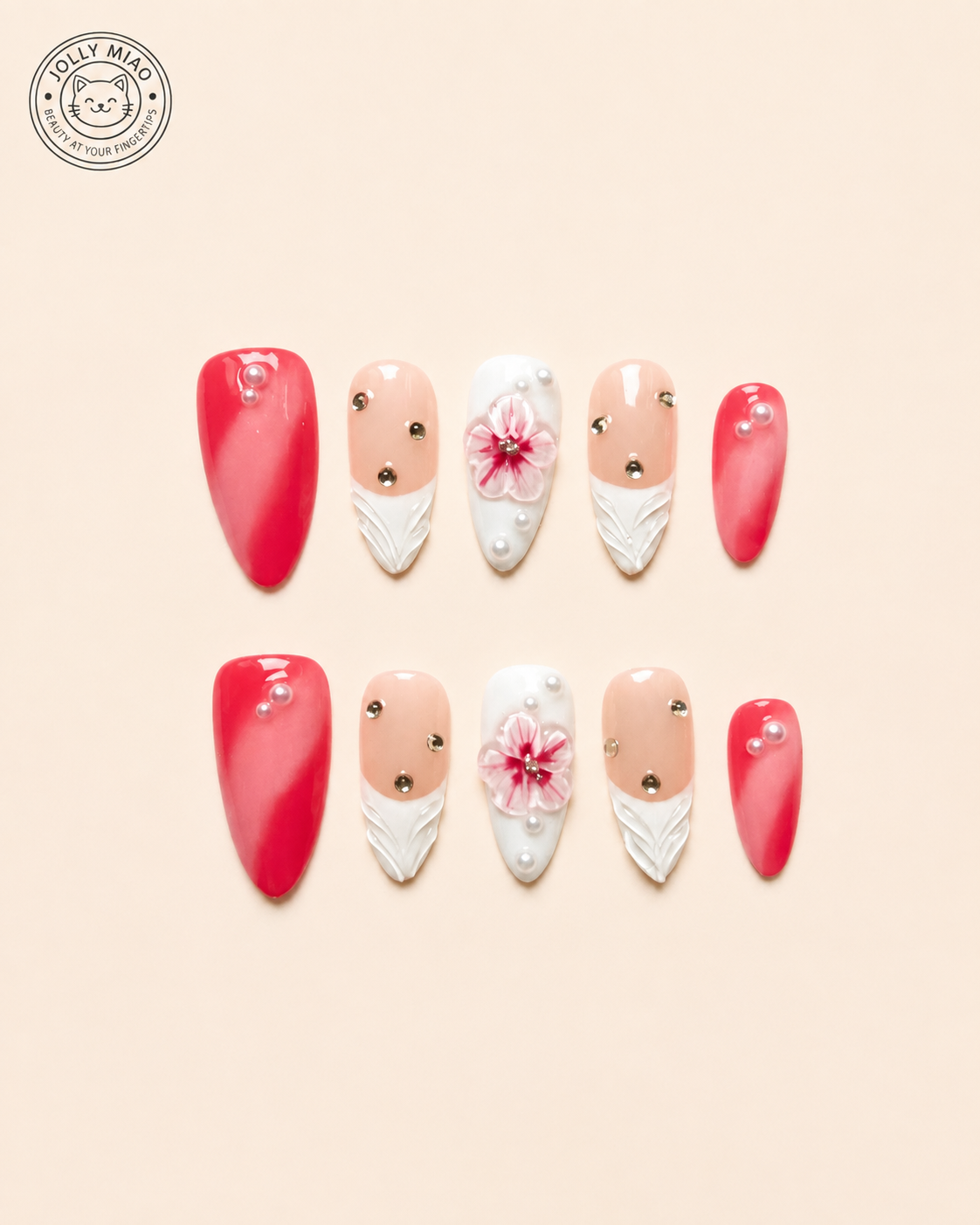 Fuchsia Bloom | 3D Floral Almond Press-On Nails
